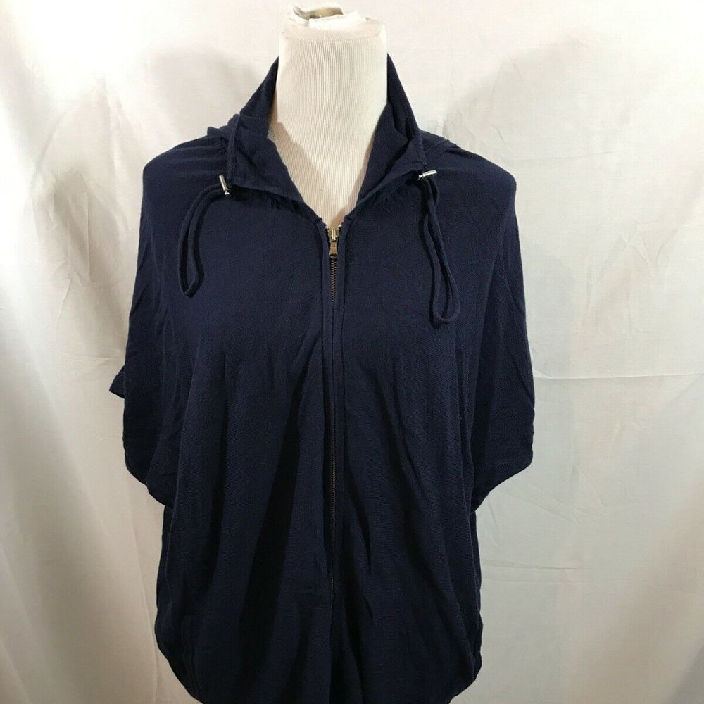 Chico's navy blue short sleeve zip front sweater